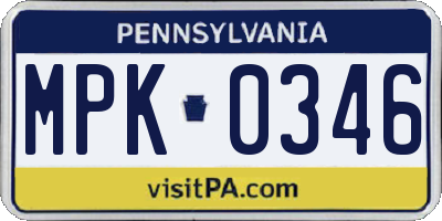 PA license plate MPK0346