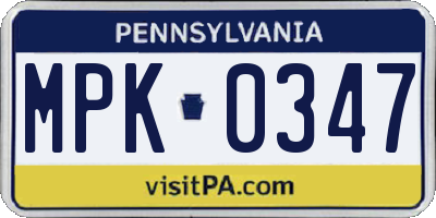 PA license plate MPK0347