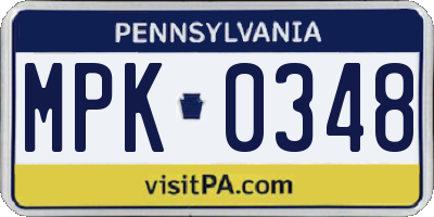 PA license plate MPK0348