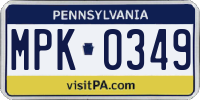 PA license plate MPK0349