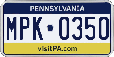 PA license plate MPK0350