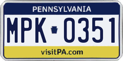 PA license plate MPK0351