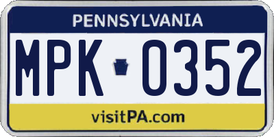 PA license plate MPK0352