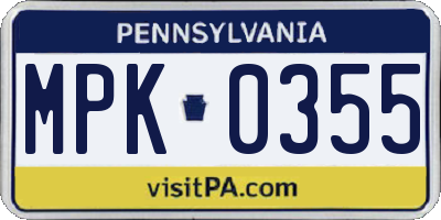 PA license plate MPK0355
