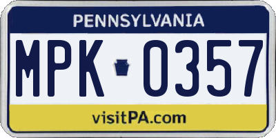 PA license plate MPK0357