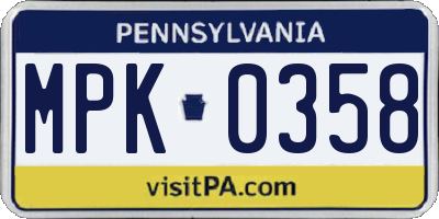 PA license plate MPK0358