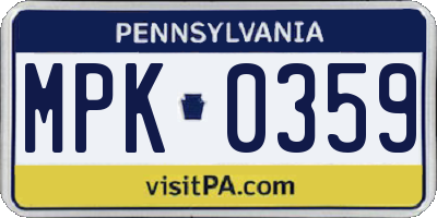 PA license plate MPK0359