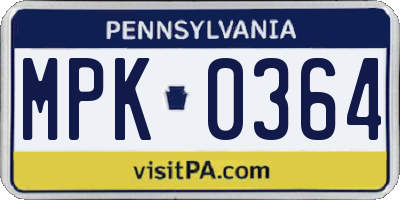 PA license plate MPK0364