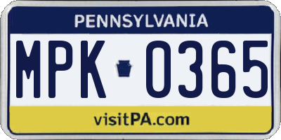 PA license plate MPK0365