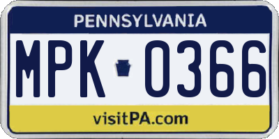 PA license plate MPK0366