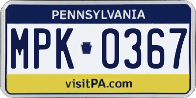 PA license plate MPK0367