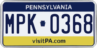 PA license plate MPK0368