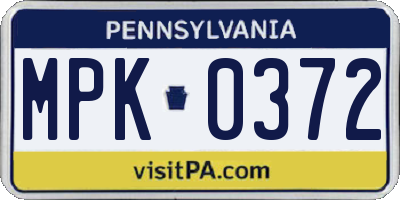 PA license plate MPK0372