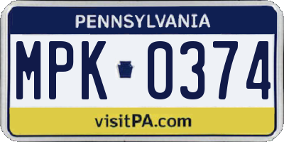 PA license plate MPK0374