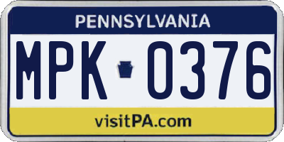 PA license plate MPK0376