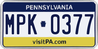 PA license plate MPK0377