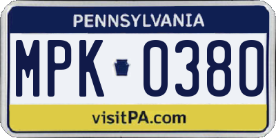 PA license plate MPK0380