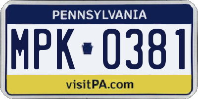 PA license plate MPK0381