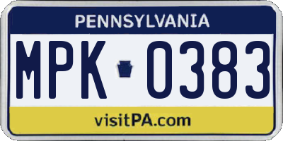 PA license plate MPK0383
