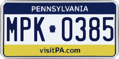 PA license plate MPK0385