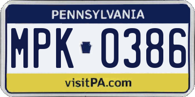 PA license plate MPK0386