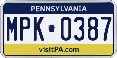 PA license plate MPK0387