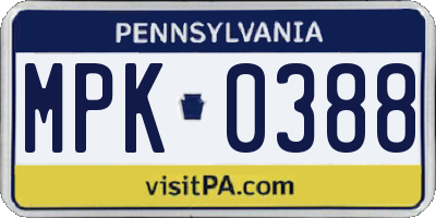 PA license plate MPK0388
