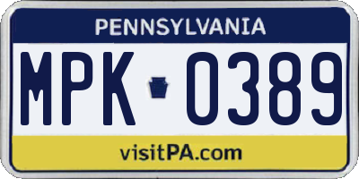 PA license plate MPK0389