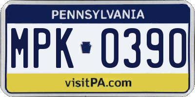 PA license plate MPK0390