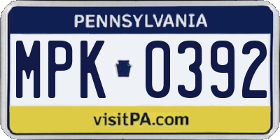 PA license plate MPK0392