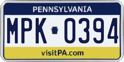 PA license plate MPK0394