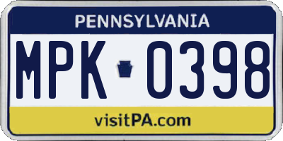 PA license plate MPK0398