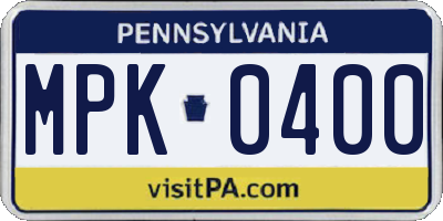 PA license plate MPK0400