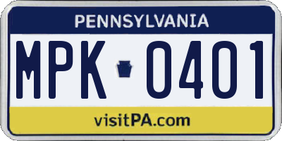 PA license plate MPK0401
