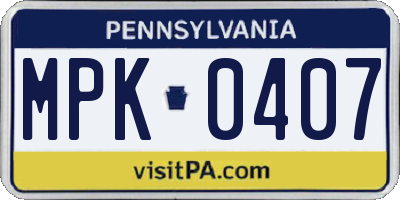 PA license plate MPK0407