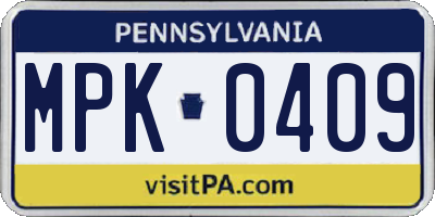 PA license plate MPK0409