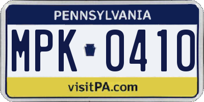 PA license plate MPK0410