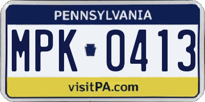 PA license plate MPK0413