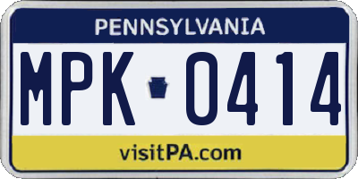 PA license plate MPK0414