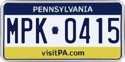 PA license plate MPK0415