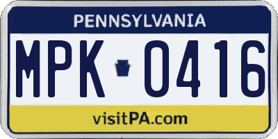 PA license plate MPK0416
