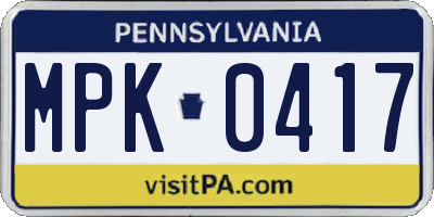 PA license plate MPK0417