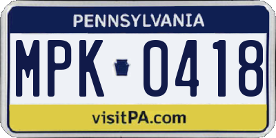 PA license plate MPK0418