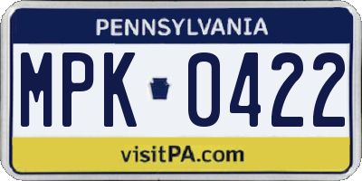 PA license plate MPK0422