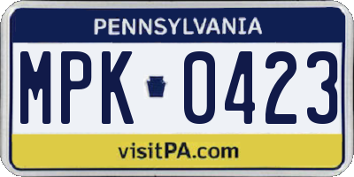 PA license plate MPK0423