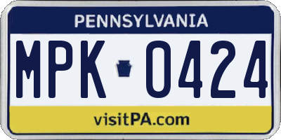 PA license plate MPK0424