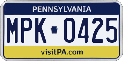 PA license plate MPK0425