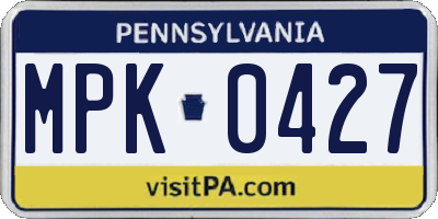 PA license plate MPK0427