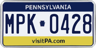 PA license plate MPK0428