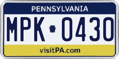 PA license plate MPK0430